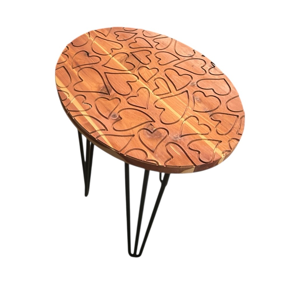 Handmade Wood Heart Pattern Table - Picture 2 of 4